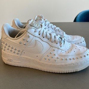 White Nike Air Force one women’s size 7.5 white star studded sneakers